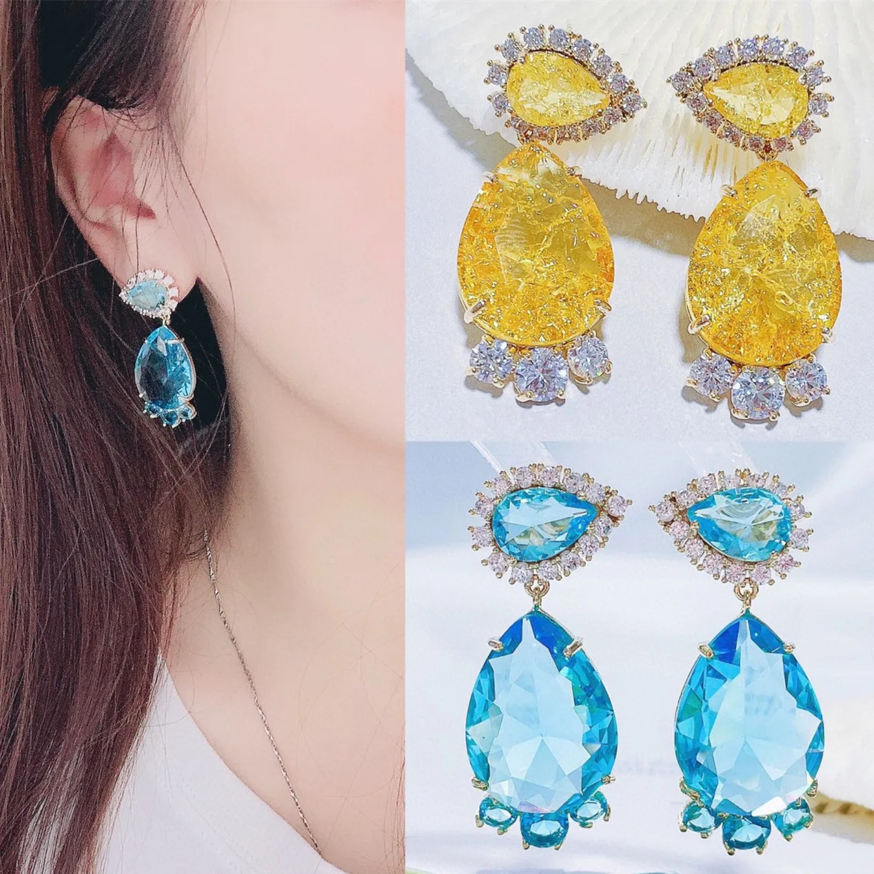 EYER Luxury Cubic Zirconia Dangle Earrings for women Water Drop Colorful Fashion jewelry for Charms Women Party Gift 2021