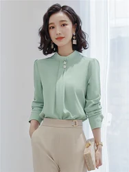 Chemisier en mousseline de soie pour femme, manches longues, blanc menthe, vert, tenue formelle, avocat, dames, vêtements de travail, printemps, 2023