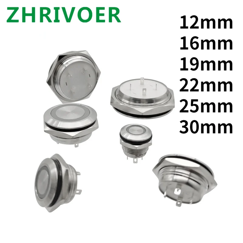 220V 24V 3-6V กันน้ำ Led Light Momentary สั้น Mini Push ปุ่มสวิทช์12/16/19/22/25/30มม.Pressure Switches