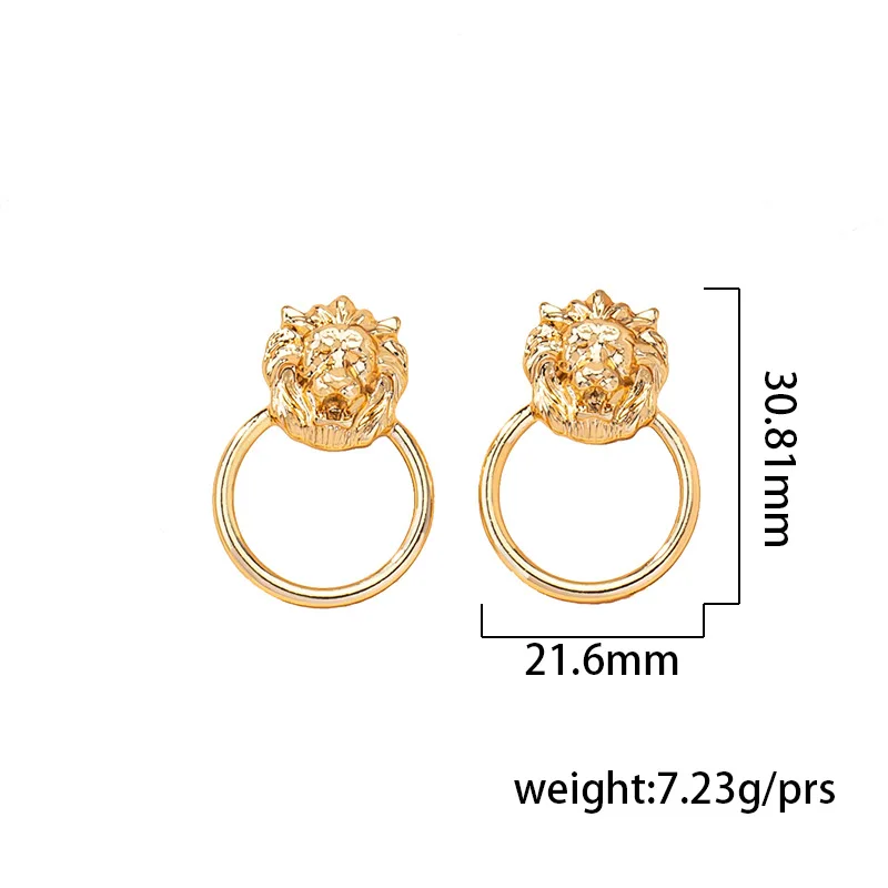 2021 New Temperament Cool Style Lion Circle Stud Earring for Girl