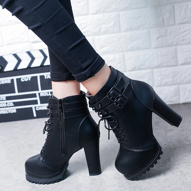 Women\'s Short Boot Lace Up Boots Autumn Shoes Bootee Woman 2019 Booties Ladies Round Toe Luxury Designer Ankle Rubber