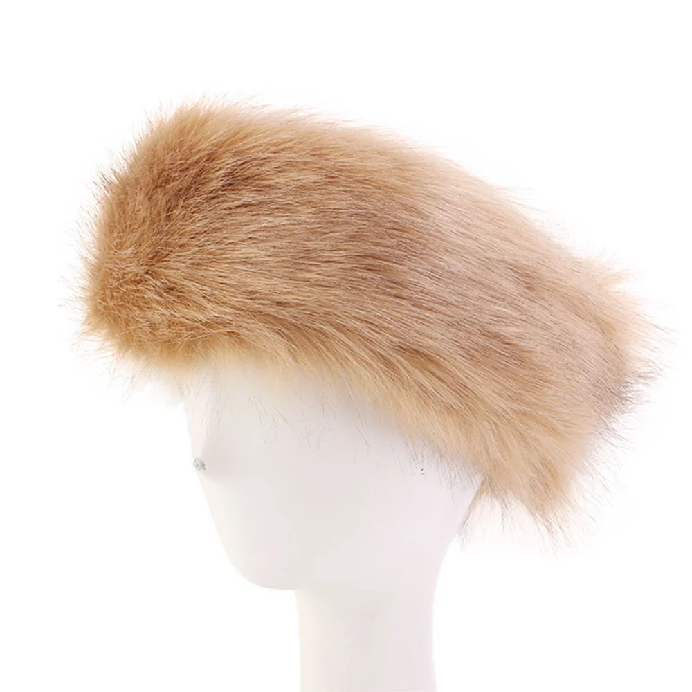 2023 zima puszyste rosyjski Faux Fur pałąk gruby Furry Hairband kobiety dziewczyna futro kapelusz zima odkryty Earwarmer czapki narciarskie moda