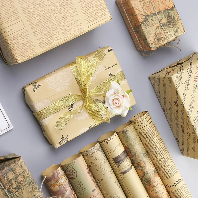 10pcs/lot Bouquet Flowers High-end Paper Retro Kraft Wrapping Paper Birthday Gift Box Festival Handmade Material Cover Newspaper