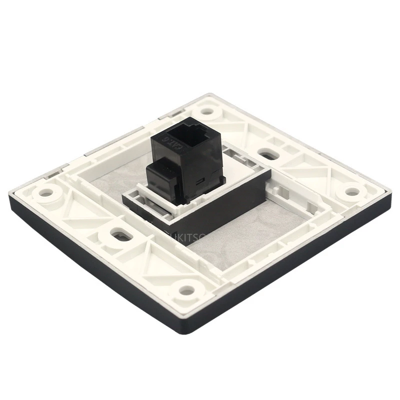 Black Color RJ45 LAN Faceplate Wall Panel With Female Straight CAT6 Shielded CAT.6A Keystone Jack Socket For Internet Extender