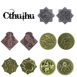 Cthulhu Emblem Hunter Metal Coin Two Sides Allan Poe Demon Steampunk Octopus Keychain For Men Collection Gift Jewelry