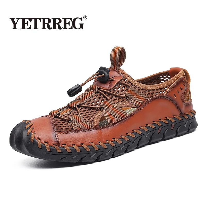 New Summer Genuine Leather Men Sandals Fashion Roman Sandals Handmade Men Casual Shoes Platform Outdoor Men\'s Beach Sandals