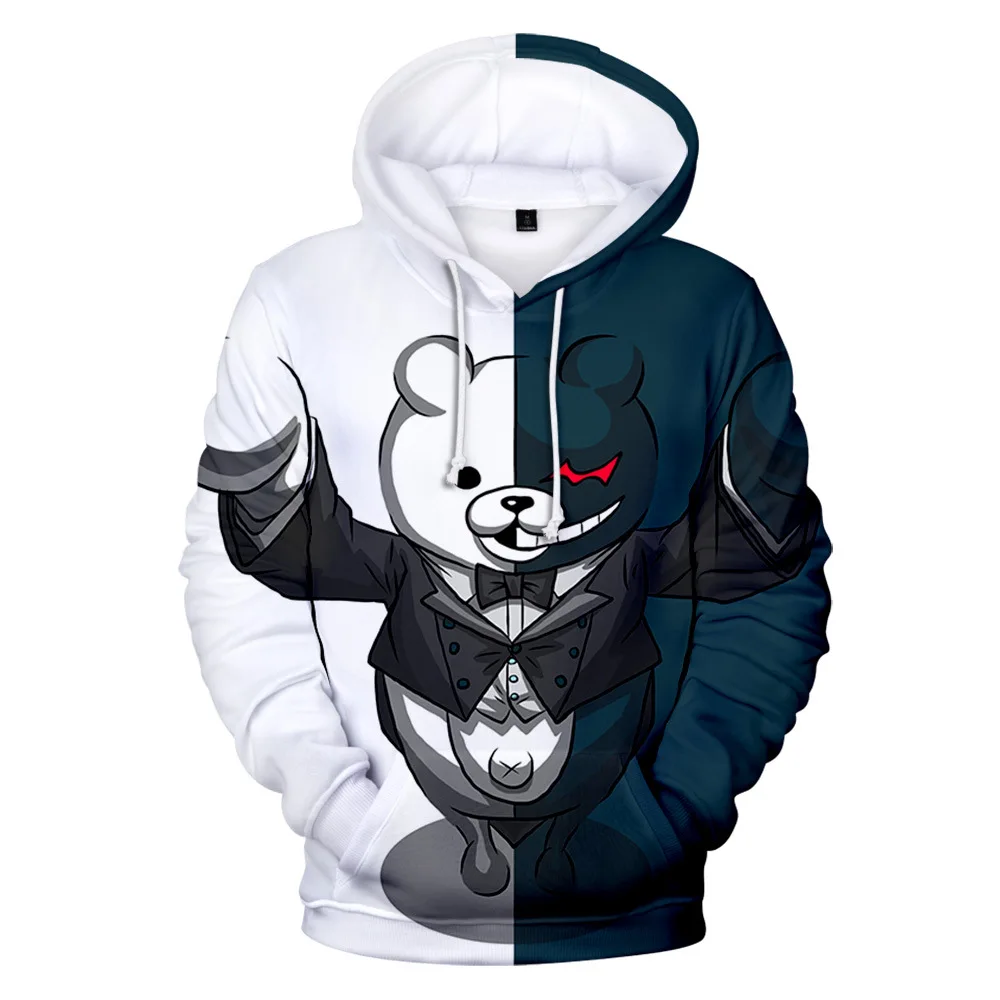 อะนิเมะ Danganronpa Monokuma 3D พิมพ์ผู้ชาย Hoodies เสื้อสีดำสีขาวหมีเสื้อแขนยาว Hooded JACKET ชุดคอสเพลย์