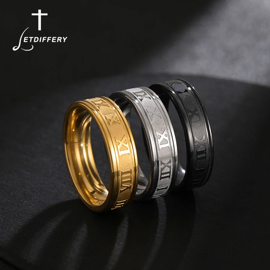 Letdiffery 6mm Punk Roman Numerals Rings High Quality Stainless Steel Women Men Jewelry For Party Gift Dropshipping Size 5-13