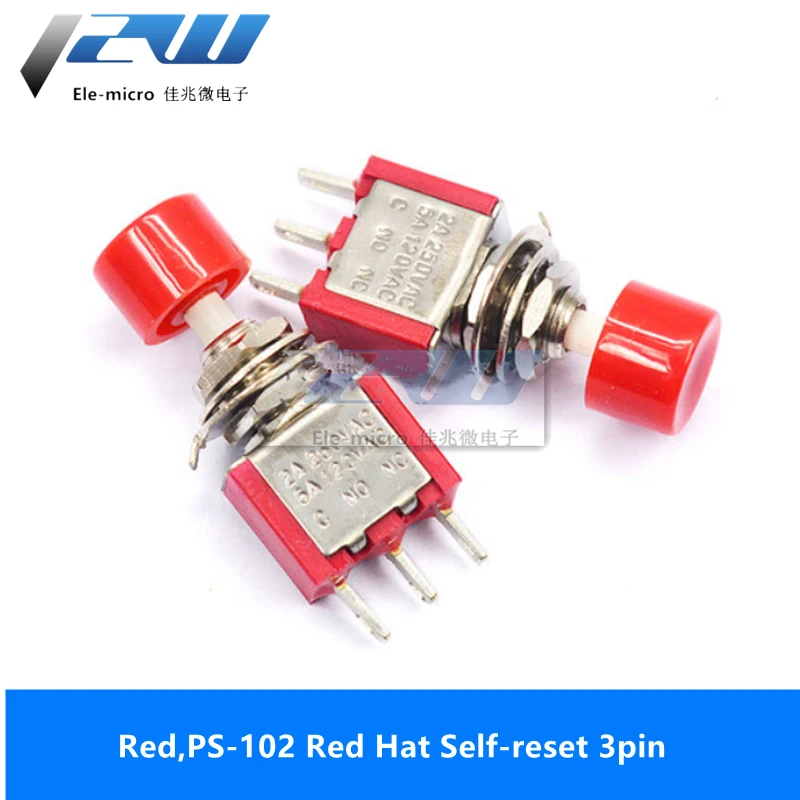 1 PCS Push Button Switch Jog Toggle Switch PS-102 PS-202 Round Self-reset Toggle Switch with Cap 3 Pins/6 Pins Self-reset Switch - Image 2