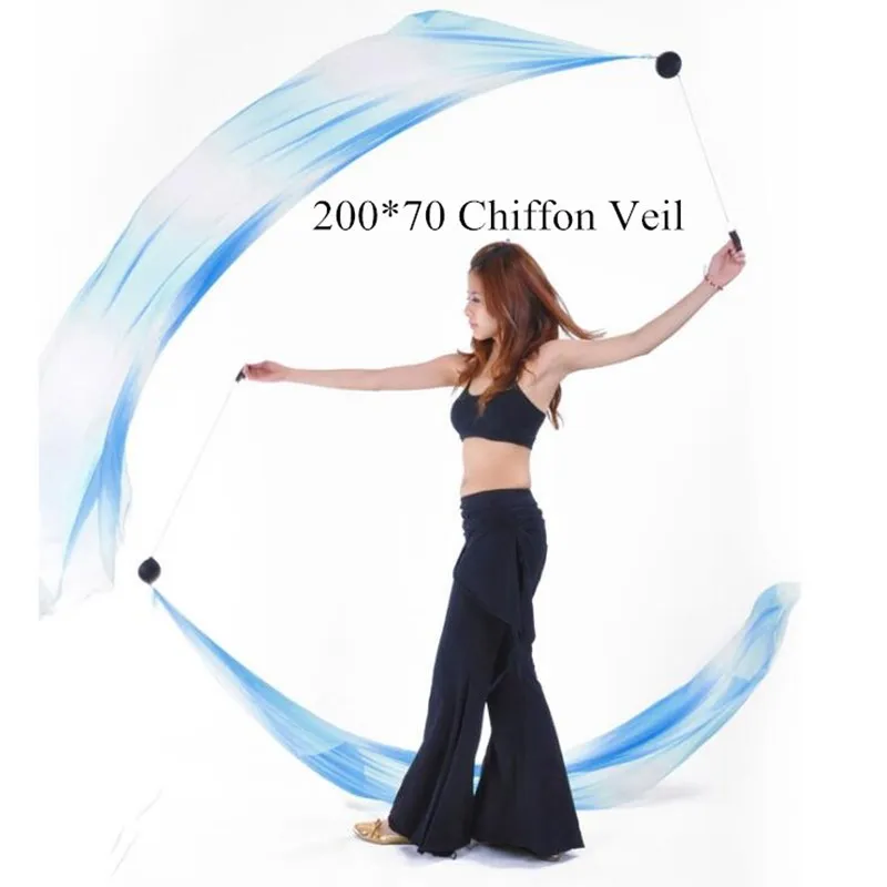 200*70cm Chiffon Veil Belly Dance POI Streamer Bellydance Costume Accessory Hand Props (Not Included Chain Ball) Assorted Color