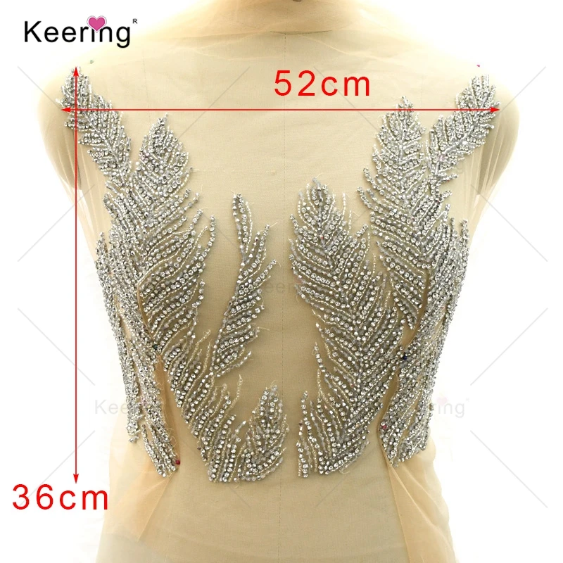 

Crystal Beaded Rhinestone Applique, Frone and Back, Party Dress, WDP-348