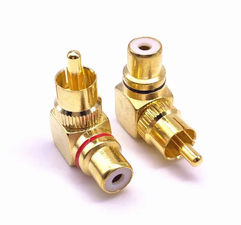 Conector RCA de ángulo recto macho a hembra chapado en oro, 10 piezas, adaptadores de 90 grados, venta al por mayor