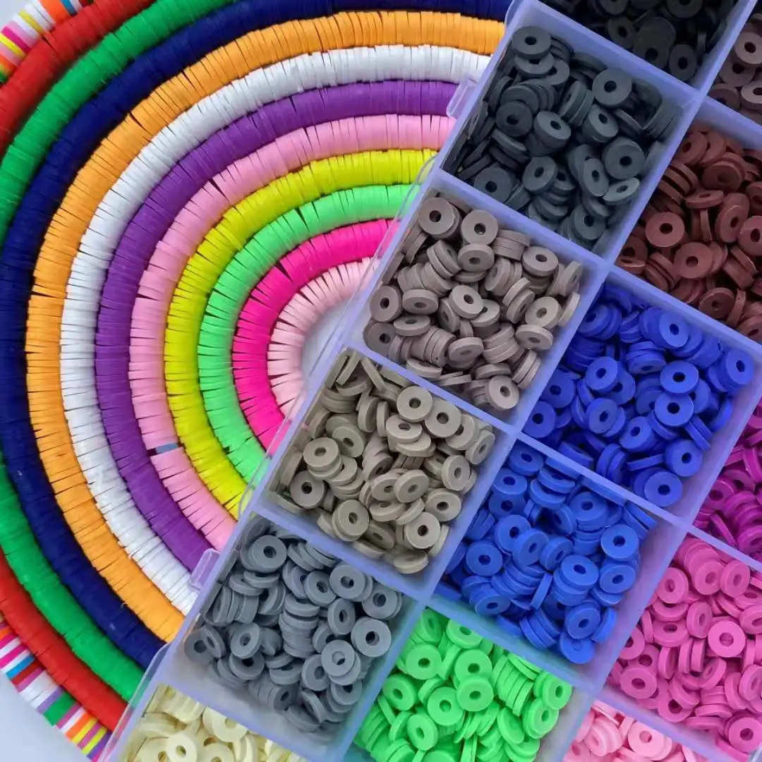 16Inch 6mm Flat Round Polymer Clay Beads Handmade Heishi Disk Loose Beads for Jewelry Making DIY Bracelets Accessories 330Pcs