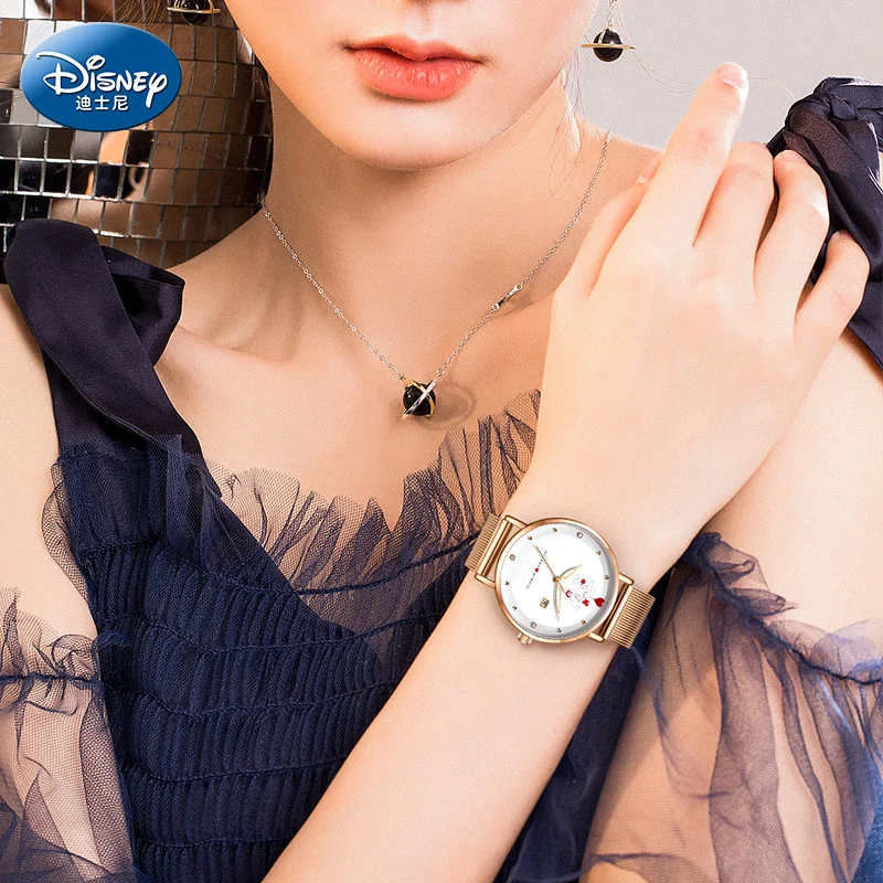 Japan Quartz Movement Disney New Micky Minnie Mouse Women Stainless Steel Mesh Rose Gold Waterproof Ladies Watch Dropshipping