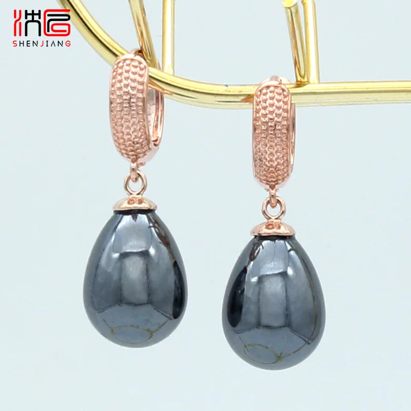 SHENJIANG Elegant Temperament 585 Rose Gold Color Water Drop Simulated Pearl Dangle Earrings For Women Wedding Party Jewelry