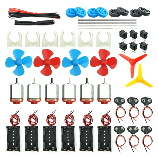 6 zestawów silników prądu stałego, mini elektryczny silnik hobbystyczny 3 V -12 V 25000 obr./min Silny magnetyczny z wałem śmigła, 2 x uchwyt baterii AA, 9 V