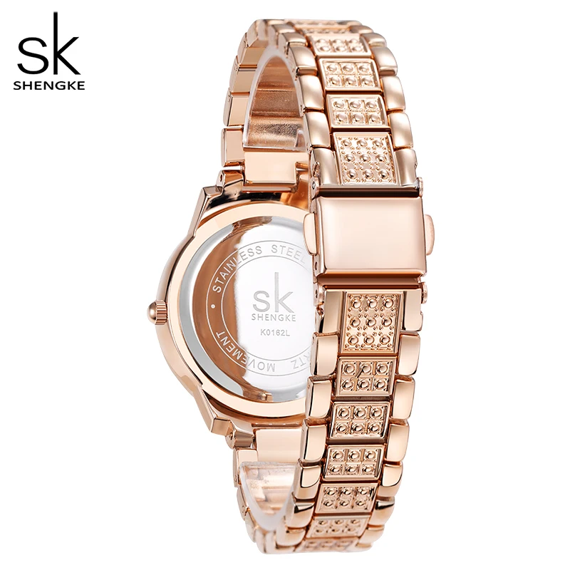 Shengke-relojes de lujo con diamantes de cristal para mujer, accesorio de Color rosa dorado, romántico, a la moda