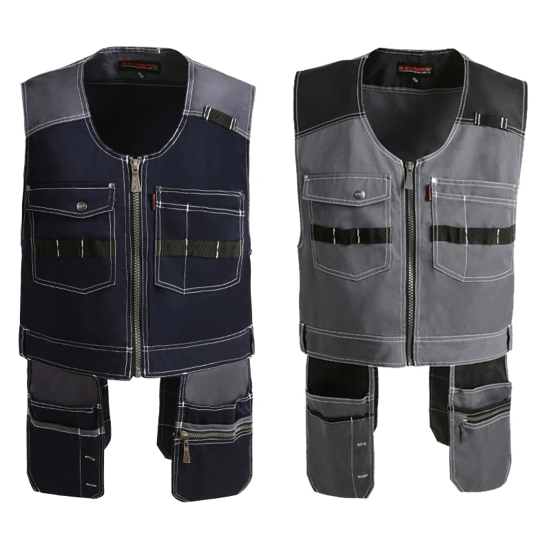 Men Work Vest Safety Clothing Multi-pockets Tool Vest Multi Functionnal Photographer Carpener Mechanic Workwear Tops