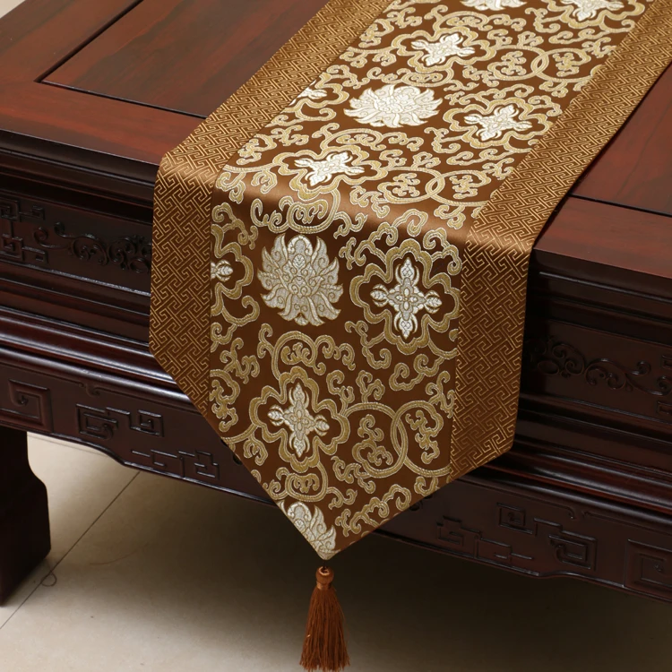 New Classical high end tablecloth satin floral print table runner for wedding party home hotel decoration home textile