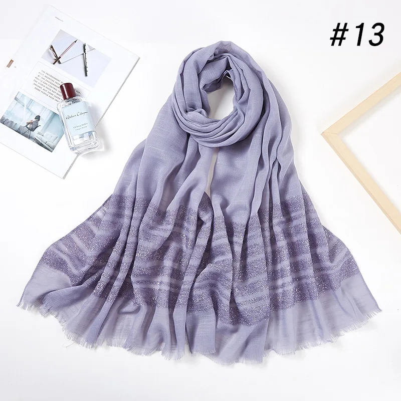 

2019 Fashion Autumn Cotton Plain Lurex Scarves Shawls Long Muslim Solid Color Wrap Scarf Hijab Muffler 13 Color Free Shipping