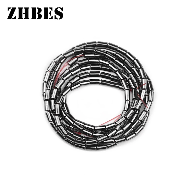 ZHBES Natural Stone Cylinder Black Hematite Geometry Spacers Charm Loose Beads For Jewelry Making DIY Bracelets Accessories