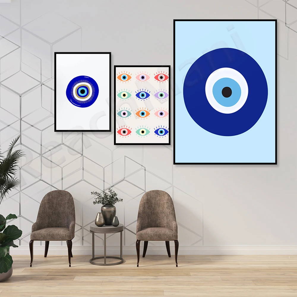 Evil Eye Colored wall art print, esoteric Greek evil eye art, Nazar Boncuk/Turkish evil eye Png esoteric art bedroom and dormito