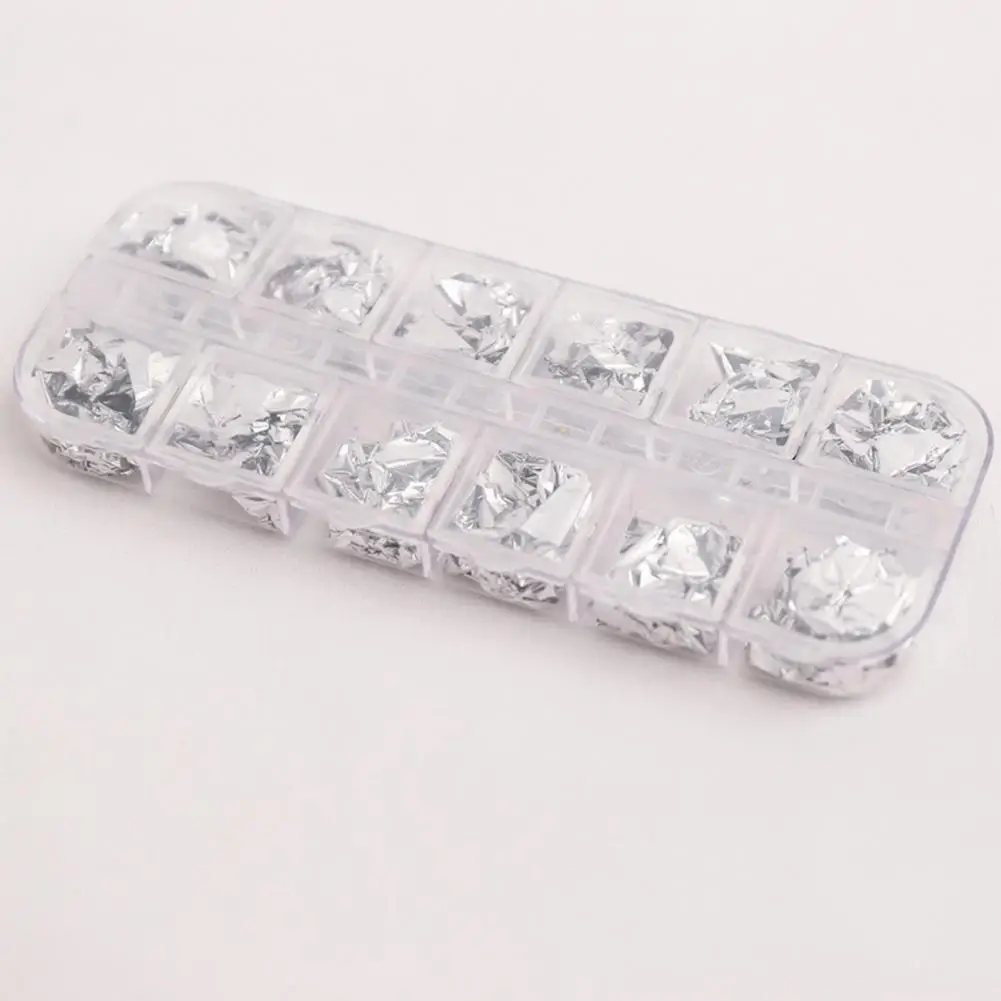 12Grids/Box Fashion Nail Foil Decal  Anti-fade Easy to Use Nail Foil  Nail Art Transfer Silver Color Foil Sticker