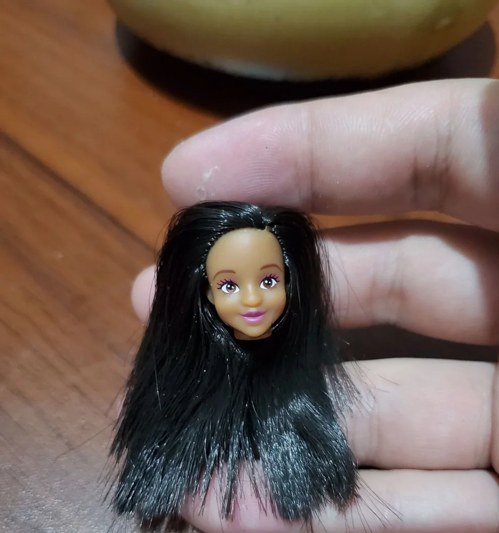 2cm miniature Beautiful girl doll head accessories Long hair short hair Brown Black Wig DIY Make-up toys