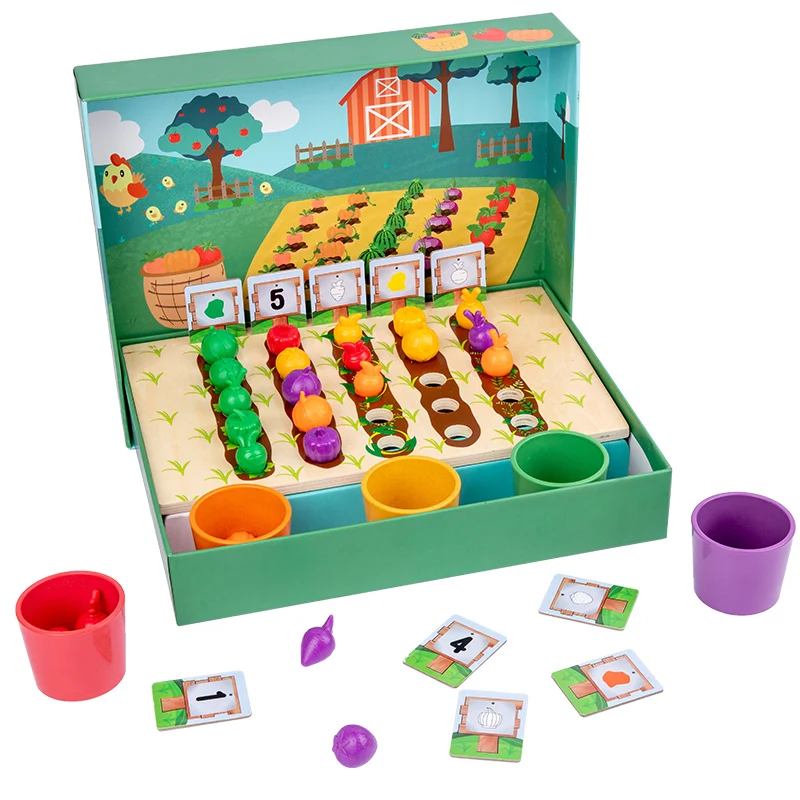 

Montessori Baby Toy Fruits Vegetables Plantation Wood Plastic Materials Toys for Children Digital Color & Shapes Classification