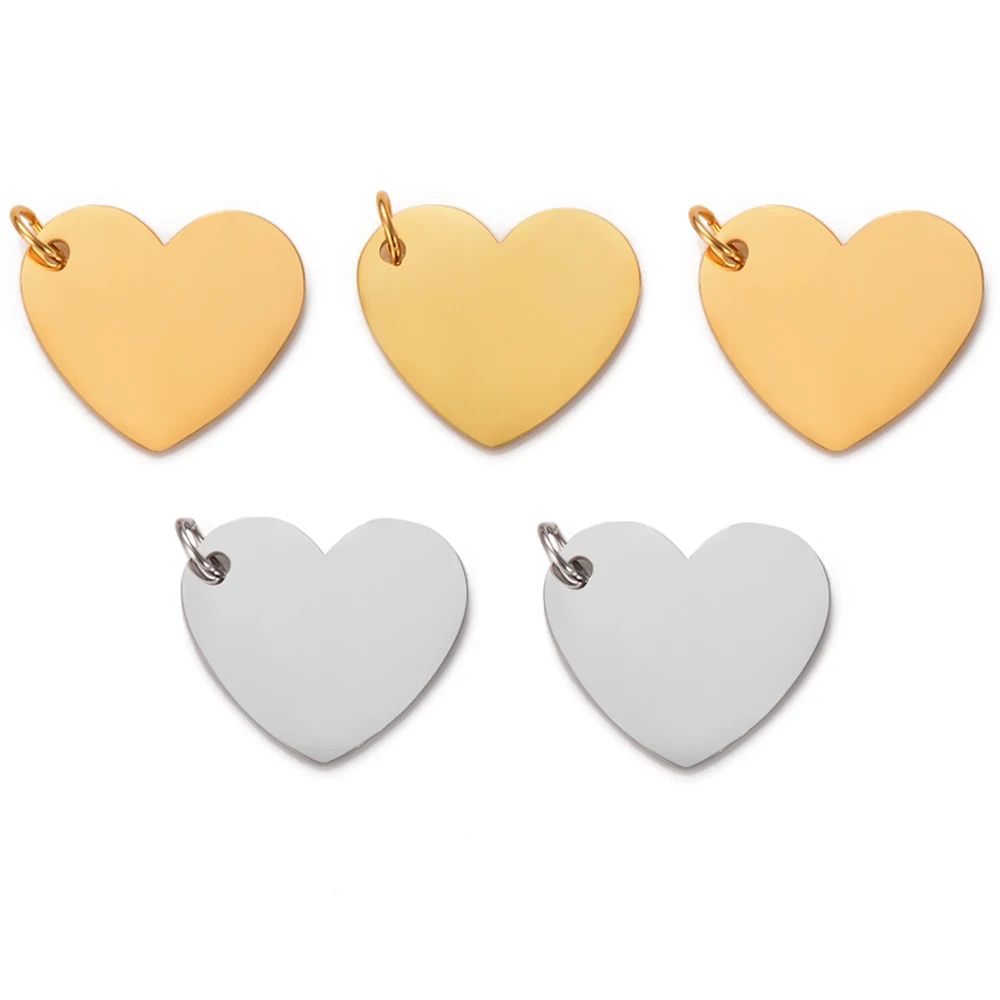 5Pcs/Lot Stainless Steel Mirror Polished Heart Charms Pendant DIY Necklace Accessories Bracelet Jewelry Making Finding Wholesale