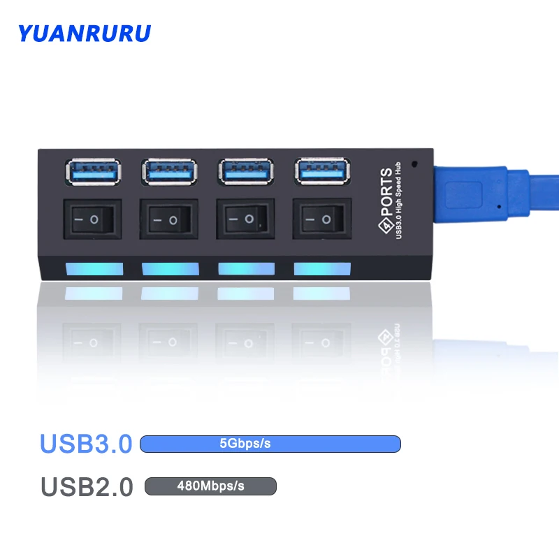 3.0 USB Hub Multi USB Splitter USB Multi Hub USB 3 Hub Gebruik voedingsadapter 4/7 Port 2.0 USB-Anschluss mit Schalter Computerzubehör