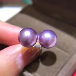 Fine Jewelry Pure 18 K Gold Natural Fresh Water Purple 7-8mm Edison Pearl Earrings for Women Fine Pearl Earrings