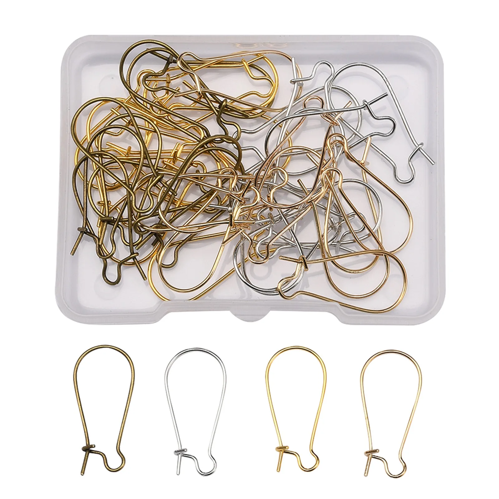 

40Pcs/box 4-Colors Iron Hoop Earrings Hypo Allergenic Kidney Ear Wire Earring Hooks for DIY Jewelry Making FindingS 25x12mm