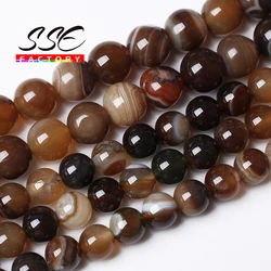 Natural Brown Striped Agates Stone Beads Round Loose Beads For Jewelry Making DIY Bracelet Necklace Accessories 4 6 8 10 12 14mm