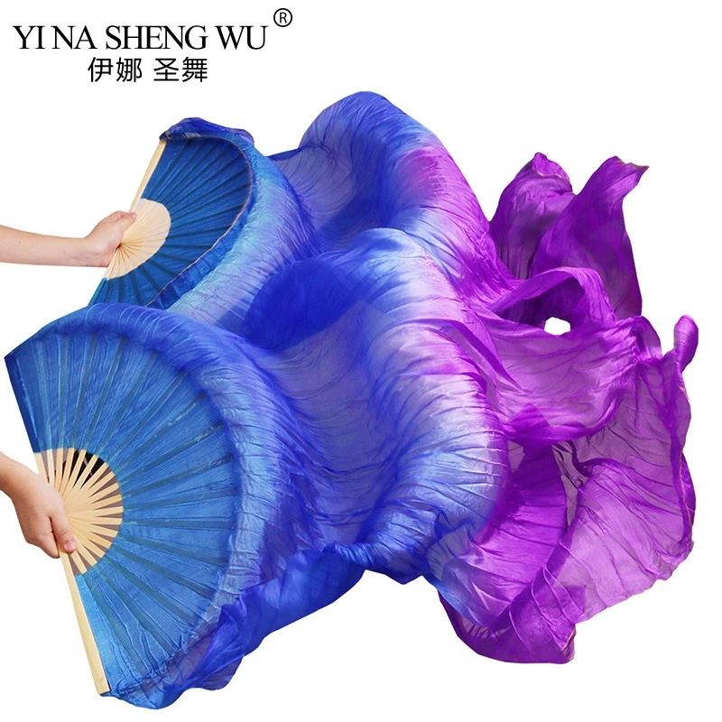 High Quality  Real Silk /Imitation Silk Dance Long Fans 1 Pair Handmade Dyed Silk Belly Dance Fans Dance Props 180x90cm