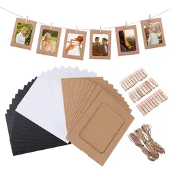 10 Pcs Combination Paper Frame with Clips DIY Kraft Paper Picture Frame Hanging Wall Photos Album 2M Rope Home Decoration Craft