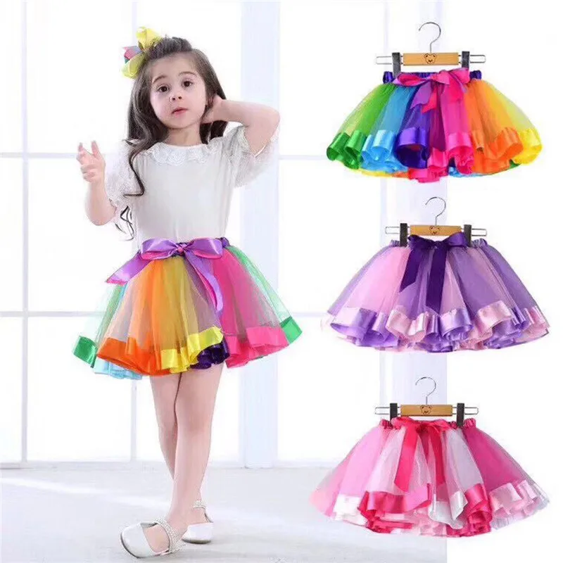 Family Matching Outfits Mother Daughter Sweet Lace Rainbow Pattern Mini Short Tutu Skirt Party Princess Dress Birthday Gift