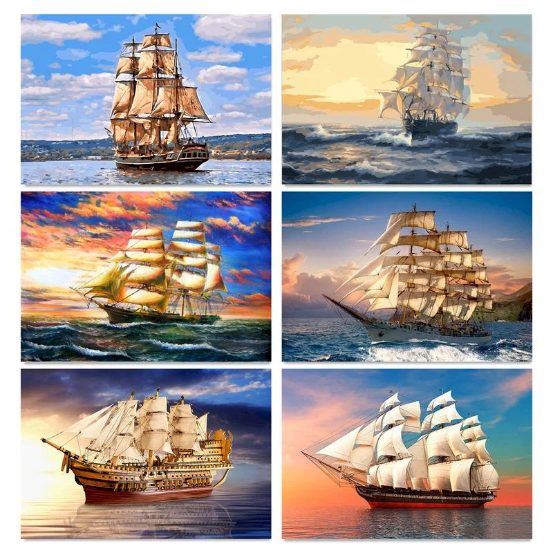 

60x75cm Frame Picture By Number Sailing Ship Paint By Numbers Acrylic Paint On Canvas Seascape Home Decors For Diy Gift