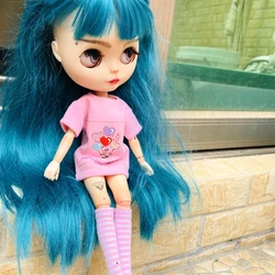 2 pcs/set of blyth clothes, trendy character print short T-shirt + striped socks, can be used for 1/6 doll accessor