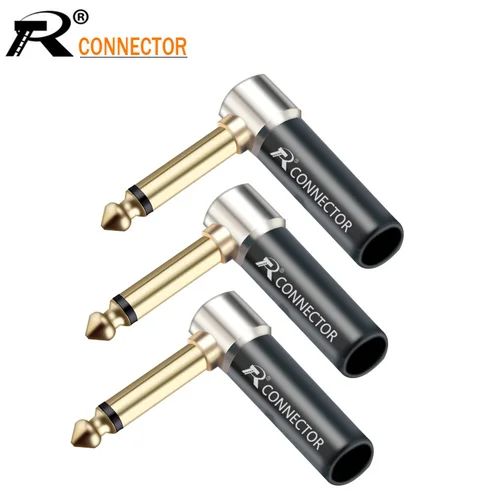 10 Uds 1/4 conector de desequilibrio PhoneJack ángulo recto 6,35mm Jack micrófono conjunto de altavoz mono enchufe de Audio chapado en oro