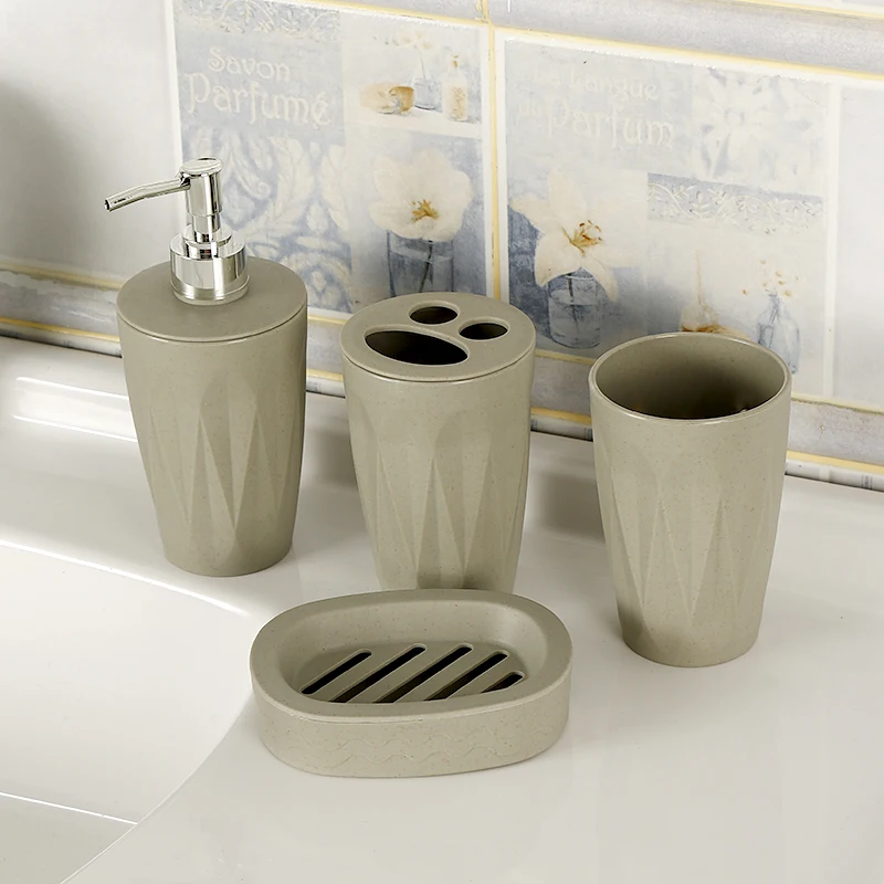 Bathroom Accessories 4Pcs/Set Wheat straw Soap Dish Dispenser Washroom Toothbrush Holder Cup Suit BPA Free