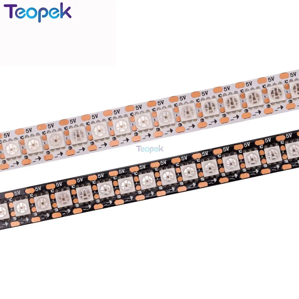 1 m/5 m WS2812B Led bande de pixels, WS2812 IC 30/60/144 pixels, adressable induvidual polychrome noir/blanc PCB, IP20/IP65/IP67 DC5V