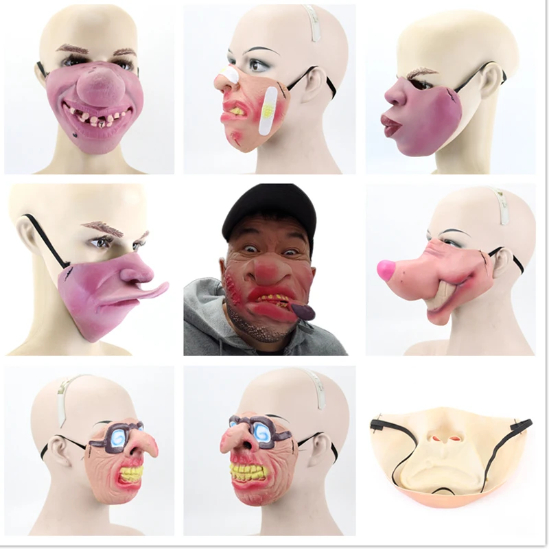Horror maska Halloween lateksowe śmieszne dorosłe maski na maskaradę bal maskowy pół twarzy na imprezę Cosplay Decor straszna maska na Halloween maska Halloween nos