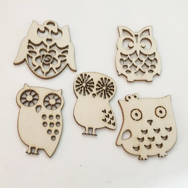 10PCS Natrual Wooden Owl Shaped Ornaments Unfinished Blanks DIY Crafts Scrapbooking Wood Slices Handmade Accessories