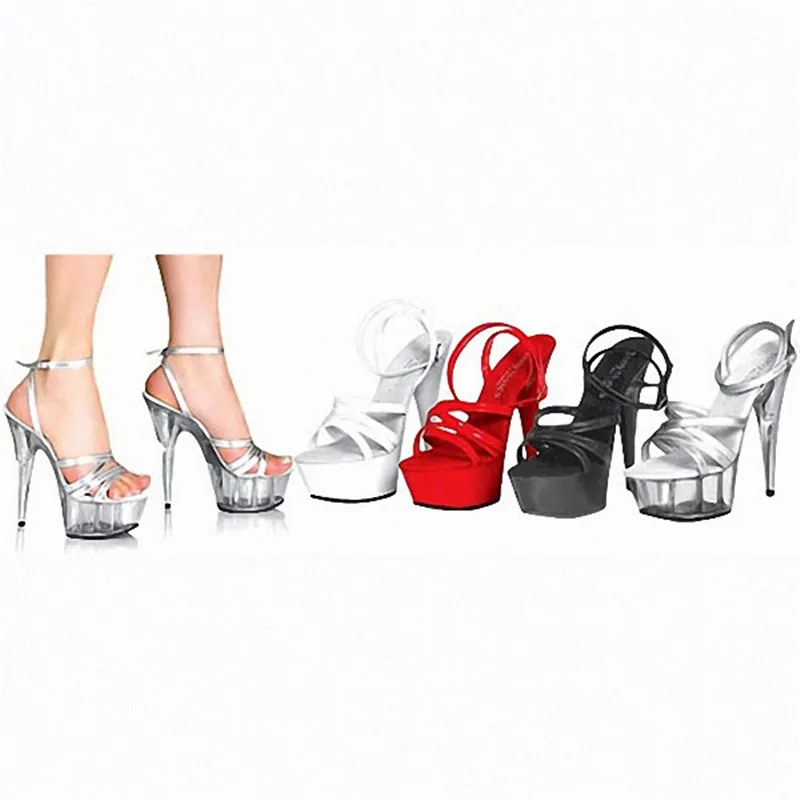 Sexy model stage show sandals, super high heels 15 cm, crystal platform platform pole dancing sandals