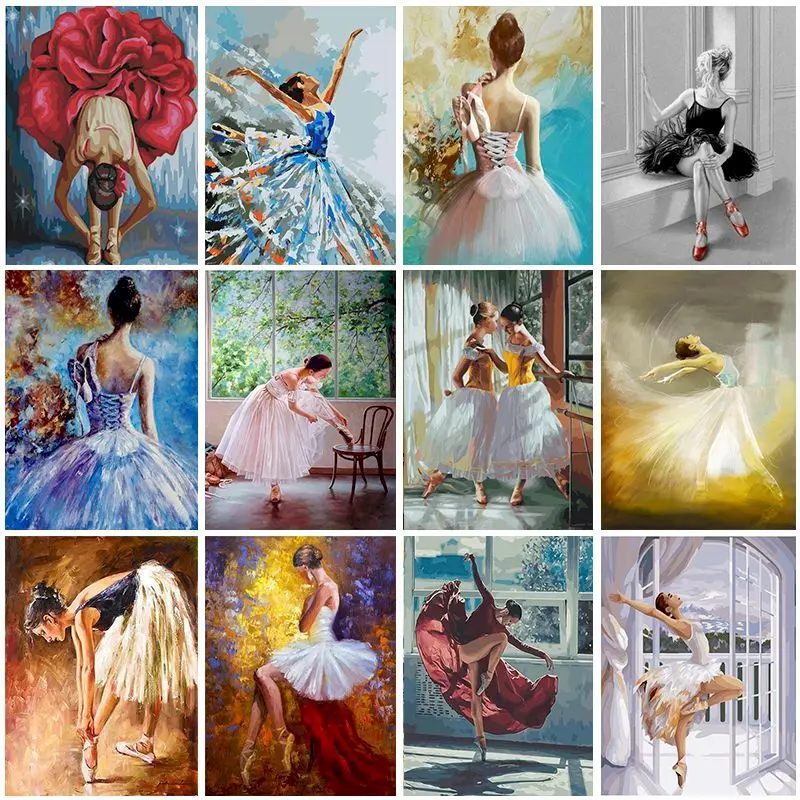 Gatyztory Frame Ballerina Paint By Numbers For Adults Kids Handpainted Figure Oil Painting Canvas Drawing DIY Gift Home Wall Dec