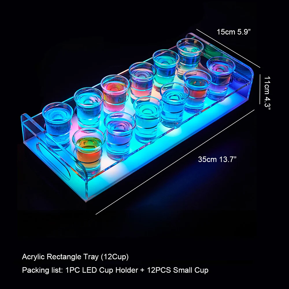 

Luminous Colorful Rechargeable Acrylic Lighted 12 Glasses Serving Holder Display Stand LED VIP Shot Glass Service Tray