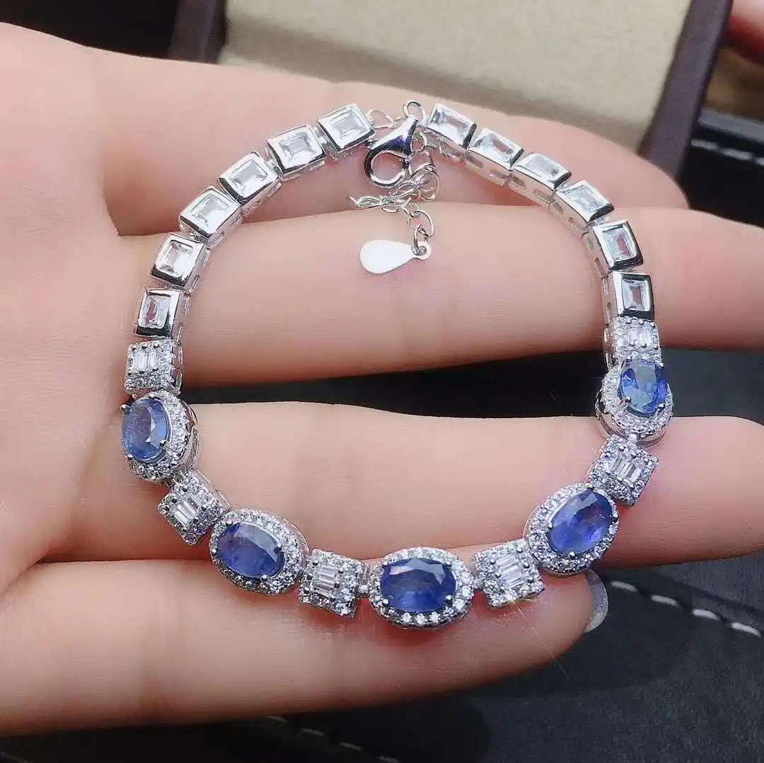 

100% Natural And Real sapphire bangle Bracelet Solid S925 Sterling Silver For Women Color Gem Stone Fine Jewelry