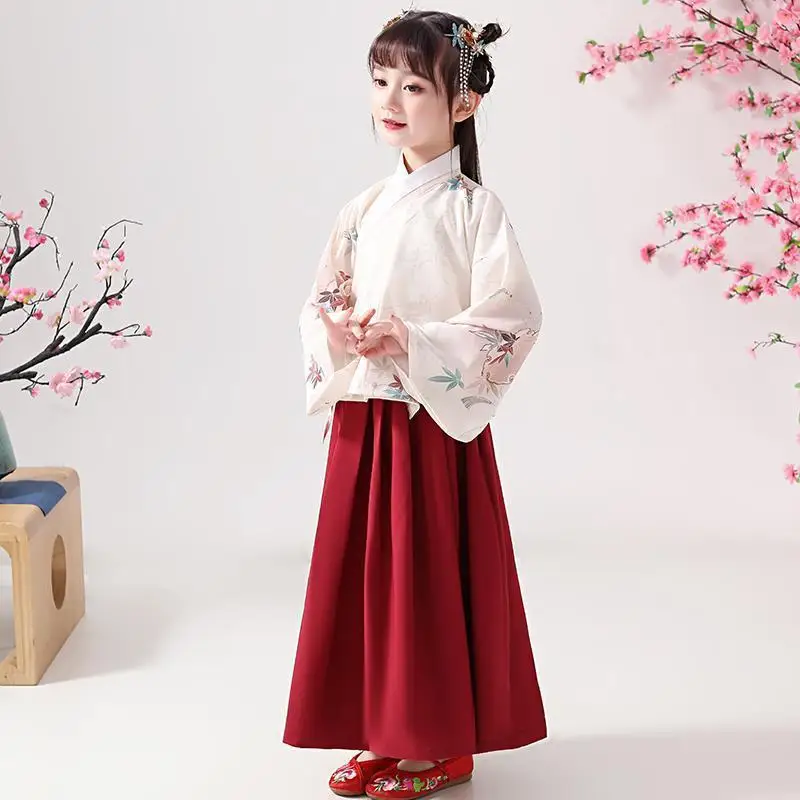 

Spring And Autumn Girls' Hanfu Ancient Clothes Children's Horse Face Skirt Chinese Style Embroidered Performance Clothing