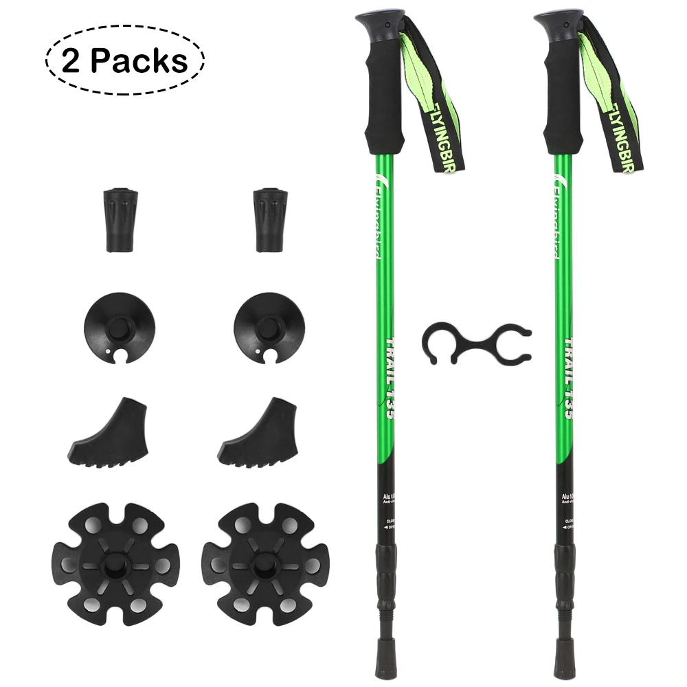 2 Pack Trekking Poles Telescopic Aluminum Hiking Pole Walking Stick Tungsten Tips Absorbent Grips Retractable Defense Cane